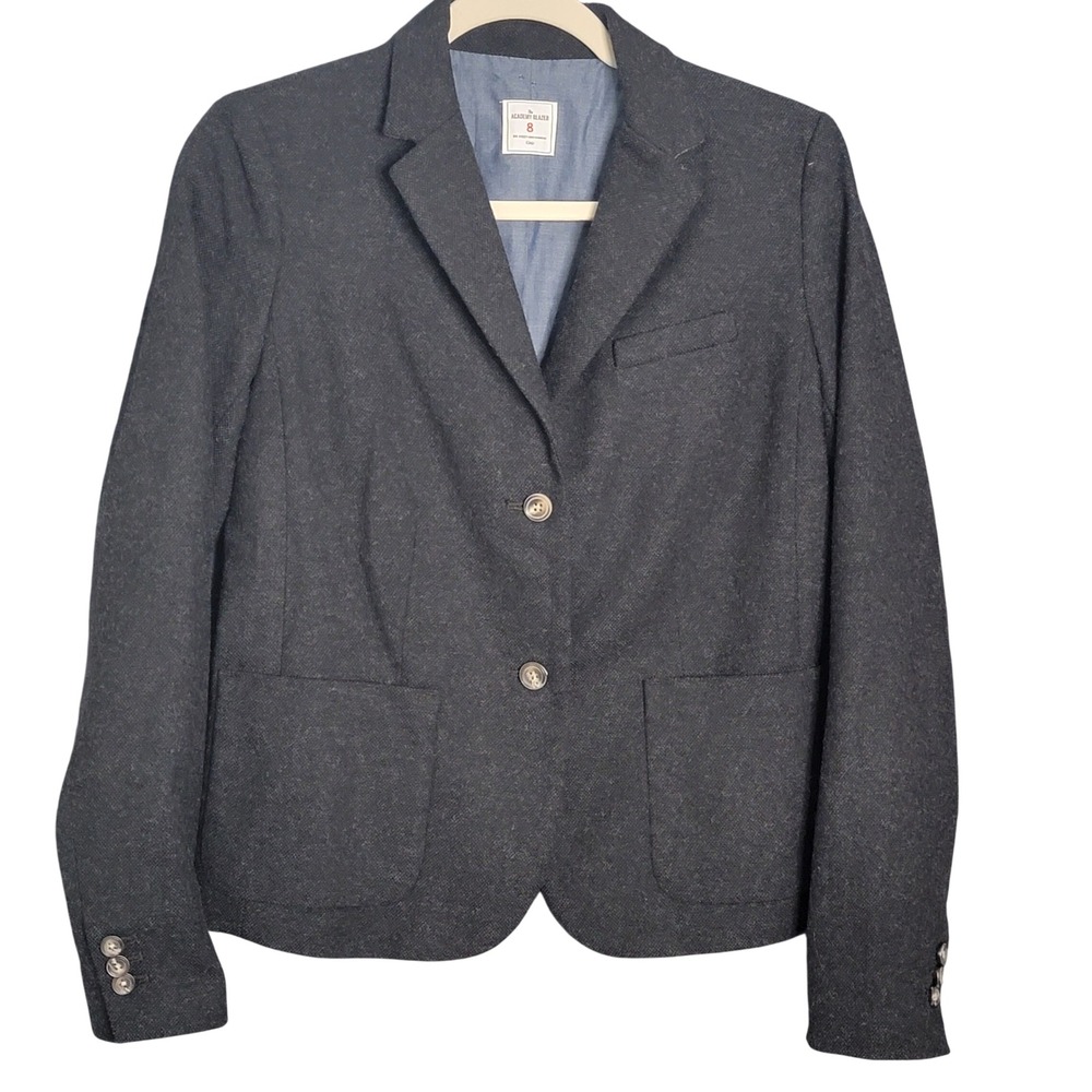 Gap Academy Blazer Women 8 Charcoal Grey Wool Blend Two Button Preppy Capsule